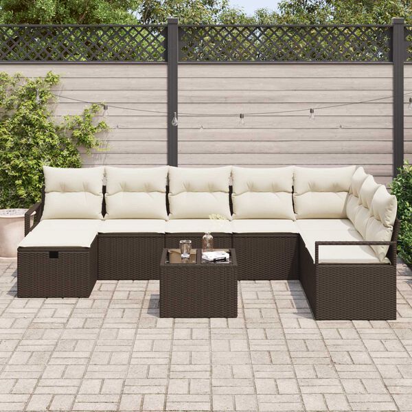 vidaXL Ensemble de canap&eacute; de jardin 9 pcs Marron Poly rotin
