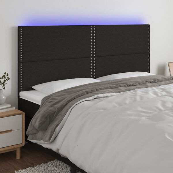 vidaXL T&ecirc;te de lit &agrave; LED Noir 200x5x118/128 cm Tissu