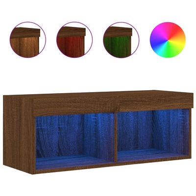 vidaXL Meuble TV avec lumières LED chêne marron 80x30x30 cm