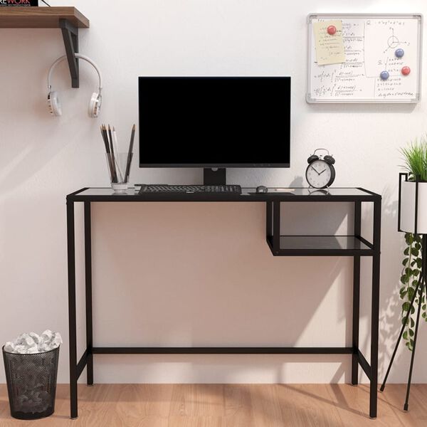 vidaXL Bureau d'ordinateur Marbre noir 100x36x74 cm Verre tremp&eacute;