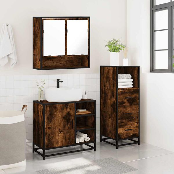 vidaXL Ensemble de meubles de salle de bain 3 pcs Ch&ecirc;ne fum&eacute;
