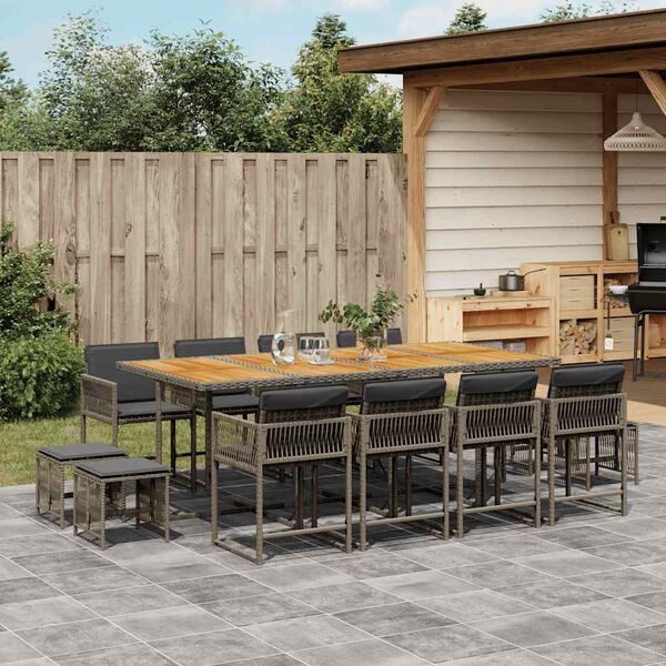 vidaXL Ensemble &agrave; manger de jardin coussins 13 pcs gris r&eacute;sine tress&eacute;e
