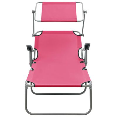 vidaXL Chaise longue avec auvent acier rose