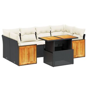 vidaXL Salon de jardin 7 pcs avec coussins noir r&eacute;sine tress&eacute;e