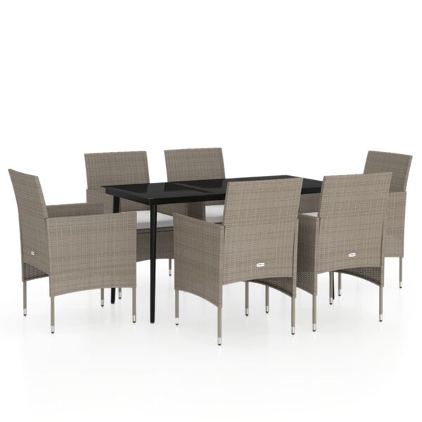 vidaXL Ensemble &agrave; manger de jardin coussins 7 pcs Beige/noir