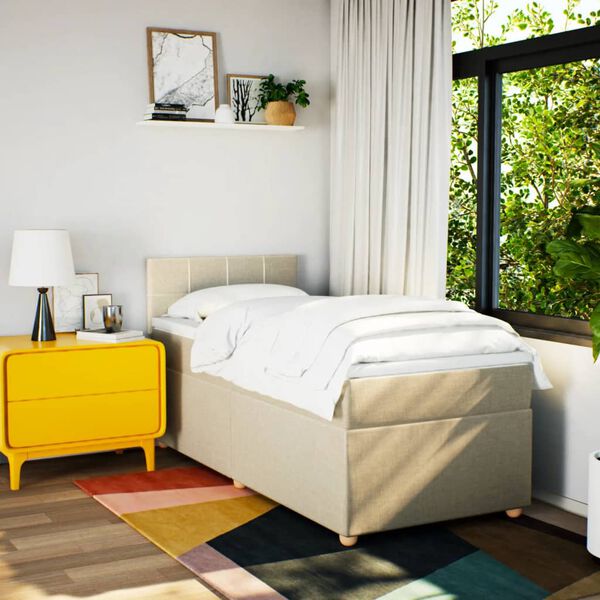 vidaXL Sommier &agrave; lattes de lit avec matelas Cr&egrave;me 90x200 cm Tissu