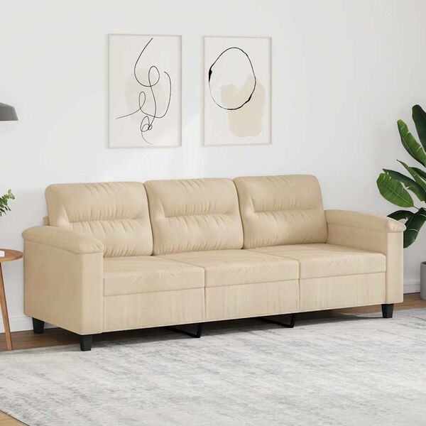 vidaXL Canap&eacute; &agrave; 3 places Cr&egrave;me 180 cm Tissu microfibre