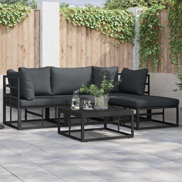 vidaXL Ensemble de canap&eacute; de jardin avec coussin 5 pcs Noir Aluminium