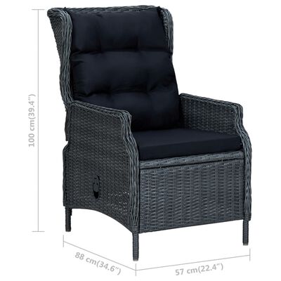 vidaXL Salon de jardin avec coussins 3 pcs résine tressée gris foncé