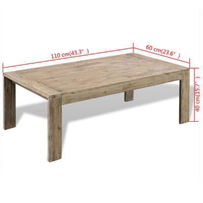vidaXL Table basse Bois d'acacia massif brossé 110 x 60 x 40 cm