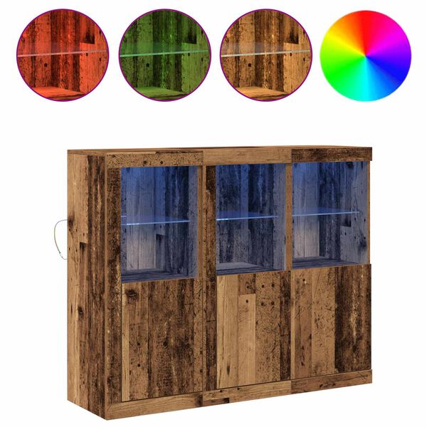 vidaXL Buffet LED 3 pcs Bois ancien 123 x 37 x 100 cm