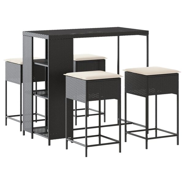 vidaXL Ensemble de bar de jardin 5 pcs avec coussins noir poly rotin