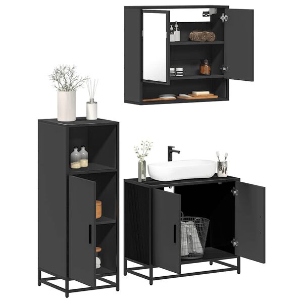 vidaXL Ensemble de meubles salle de bain 3 pcs noir bois d'ing&eacute;nierie