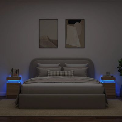 vidaXL Tables de chevet et lumières LED 2 pcs chêne sonoma 35x39x55 cm