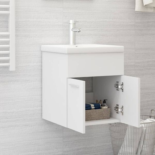 vidaXL Armoire d'&eacute;vier avec lavabo int&eacute;gr&eacute; Blanc Agglom&eacute;r&eacute;