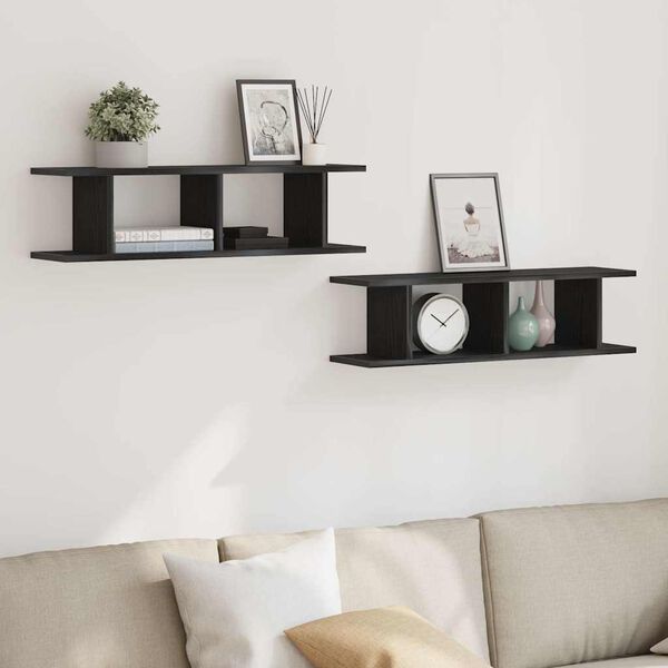 vidaXL &Eacute;tag&egrave;res murales 2 pcs ch&ecirc;ne noir 75x18x20 cm bois d'ing&eacute;nierie