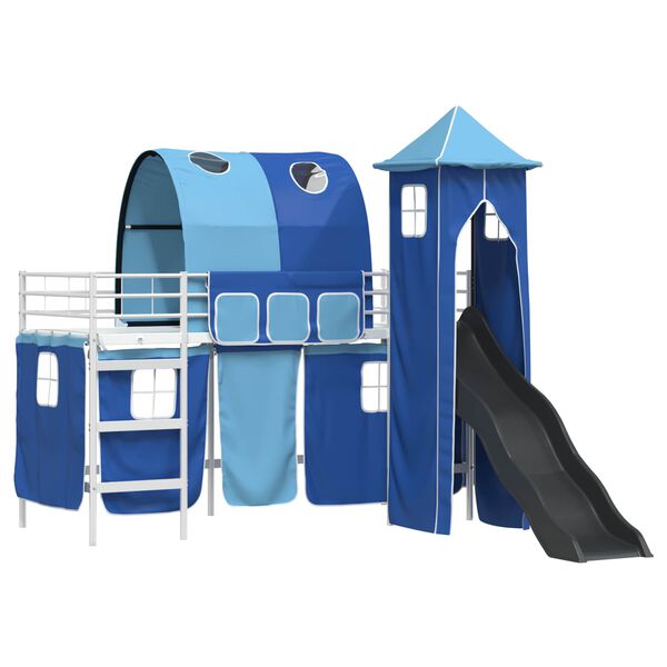 vidaXL Lit mezzanine pour enfants Blanc et Bleu 100 x 190 cm M&eacute;tал