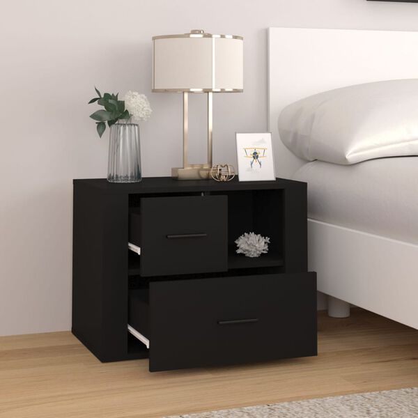 vidaXL Table de chevet Noir 60x36x45 cm Bois d&rsquo;ing&eacute;nierie