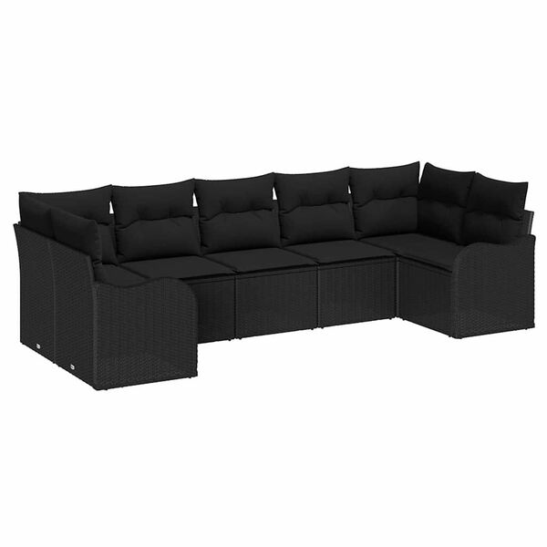 vidaXL Ensemble de canapé de jardin avec coussin 7 pcs Noir Poly rotin