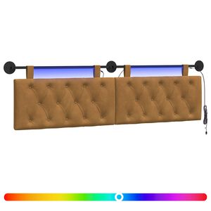 vidaXL T&ecirc;te de lit suspendue Avec lumi&egrave;re LED Marron Velours