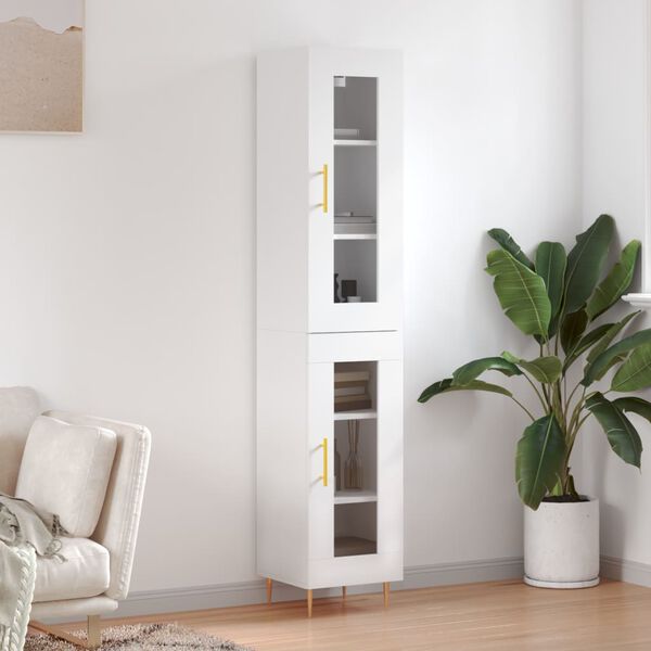 vidaXL Buffet haut Blanc 34,5x34x180 cm Bois d'ing&eacute;nierie