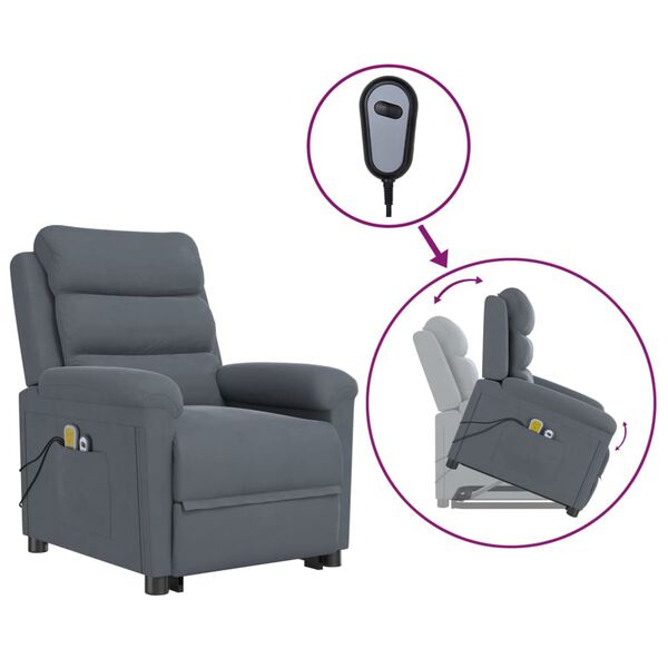 vidaXL Fauteuil de massage Gris foncé Velours