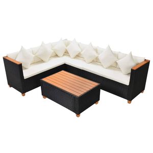 vidaXL Salon de jardin 4 pcs avec coussins R&eacute;sine tress&eacute;e Noir