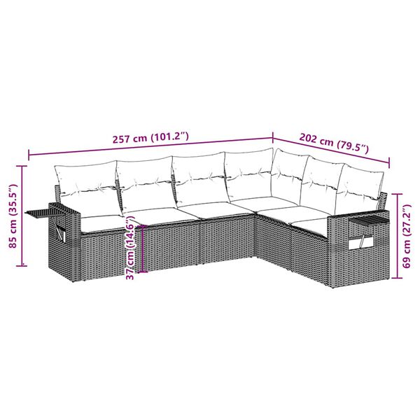 vidaXL Salon de jardin avec coussins 6 pcs marron r&eacute;sine tress&eacute;e
