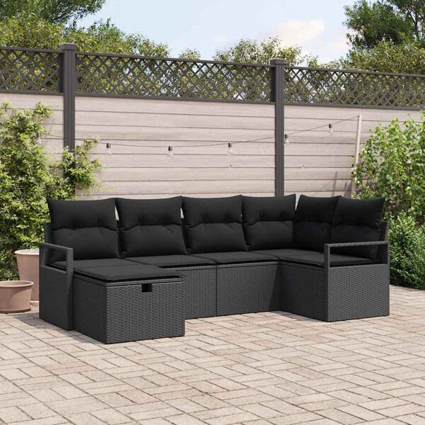 vidaXL Ensemble de Canap&eacute;s avec coussin avec stockage Noir polyrotin