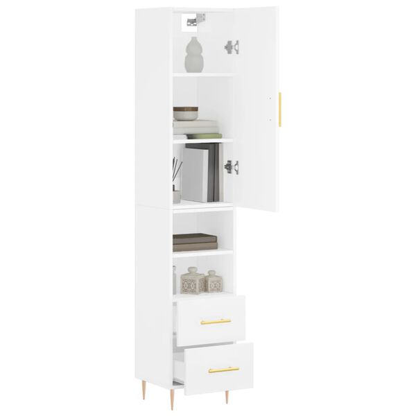 vidaXL Buffet haut Blanc 34,5x34x180 cm Bois d'ing&eacute;nierie