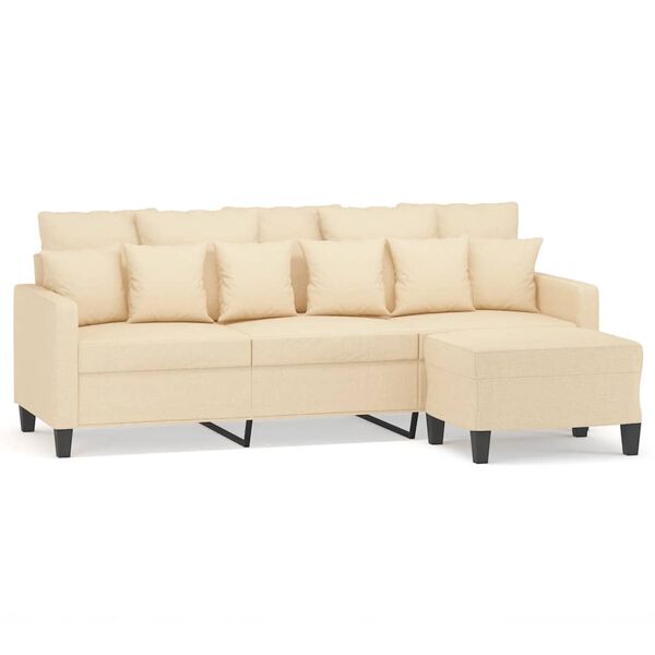 vidaXL Canap&eacute; &agrave; 3 places avec repose-pieds Cr&egrave;me 180 cm Tissu