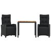 vidaXL Ensemble &agrave; manger de jardin avec coussins 3 pcs Noir
