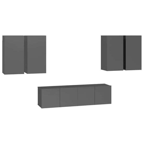 vidaXL Ensemble de meubles TV 6 pcs Gris brillant Bois d'ing&eacute;nierie