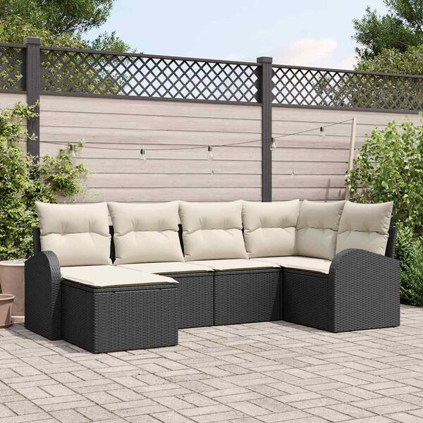 vidaXL Ensemble de canap&eacute; de jardin 6 pcs Noir et blanc Poly rotin