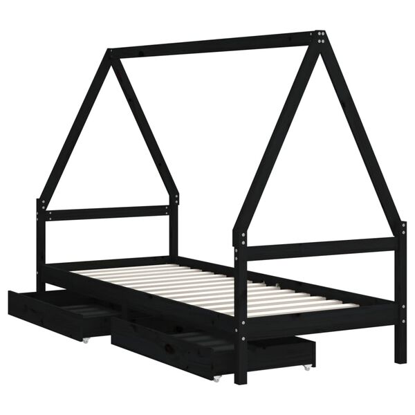 vidaXL Cadre de lit enfant tiroirs noir 80x200 cm bois de pin massif
