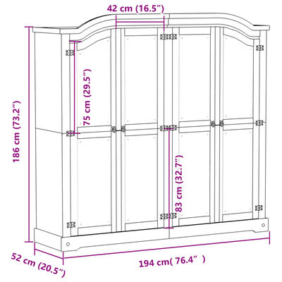 vidaXL Garde-robe Corona blanc 194x52x186 cm bois de pin massif