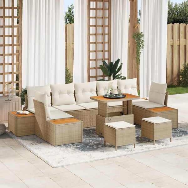vidaXL Ensemble de canap&eacute; de jardin 10 pcs Beige polyrotin