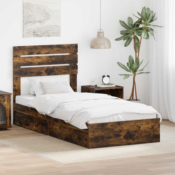vidaXL Lit de Rangement Ch&ecirc;ne fum&eacute; 75 x 190 cm Bois d'ing&eacute;nierie