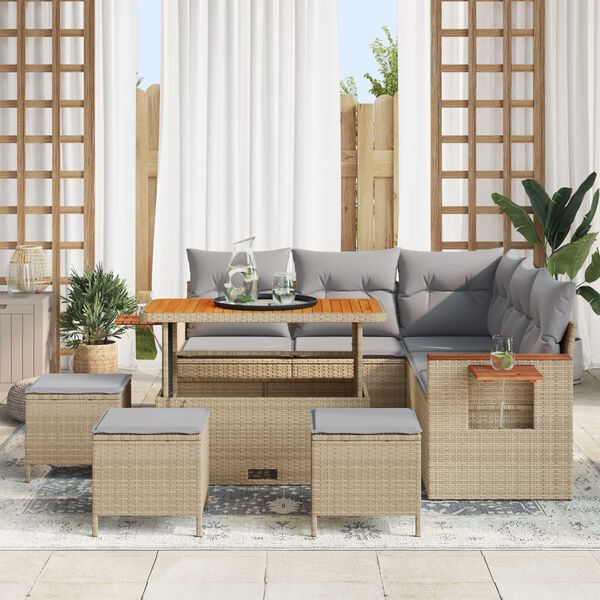 vidaXL Ensemble de canap&eacute; de jardin 9 pcs Beige et Gris clair