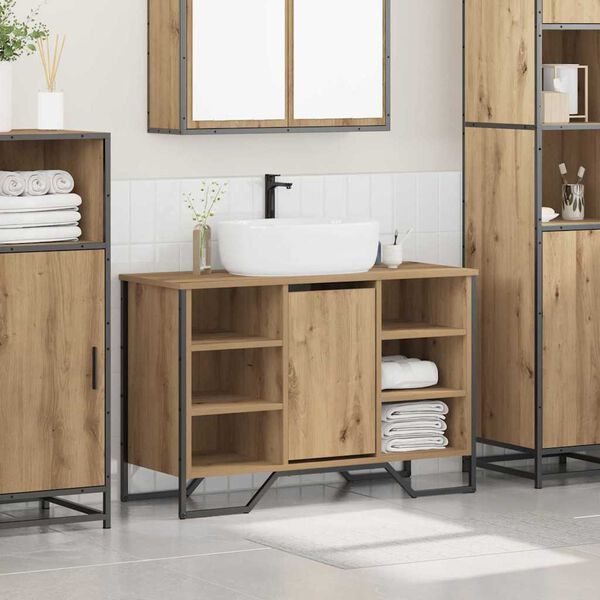 vidaXL Meuble de Lavabo de Salle de Bain avec &eacute;tag&egrave;re Ch&ecirc;ne artisanal