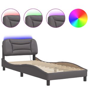 vidaXL Cadre de lit avec LED sans matelas Hvar gris 80x200 cm