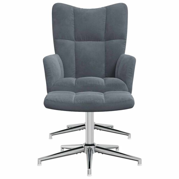vidaXL Chaise de relaxation avec tabouret Gris fonc&eacute; Velours