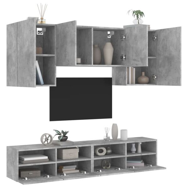 vidaXL Unit&eacute;s murales TV 5 pcs gris b&eacute;ton bois d'ing&eacute;nierie
