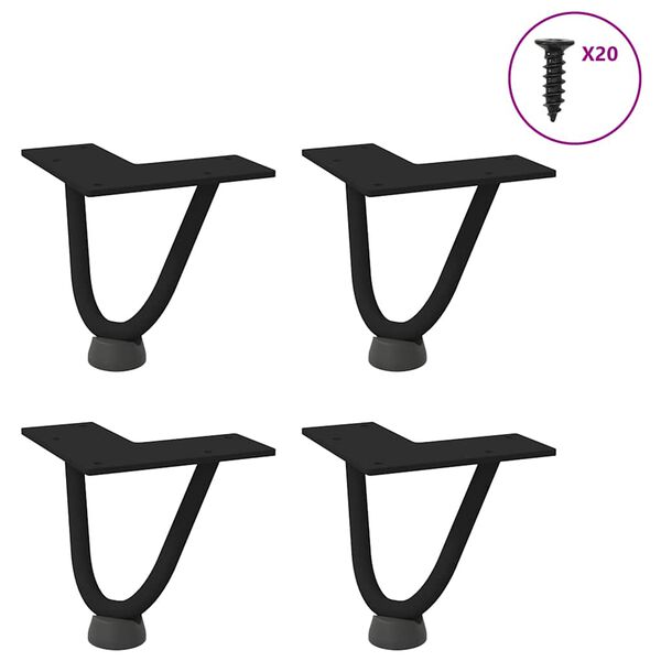 vidaXL Pieds en épingle à cheveux pour table basse 4 pièces Noir 10 cm Acier massif