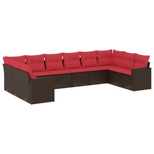 vidaXL Salon de jardin 10 pcs avec coussins marron r&eacute;sine tress&eacute;e