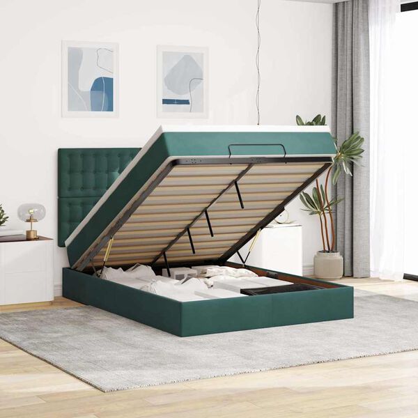 vidaXL Cadre de lit ottoman avec matelas vert fonc&eacute; 140x200 cm velours