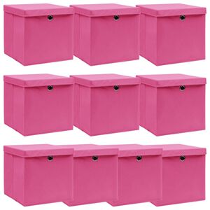 vidaXL Bo&icirc;tes de rangement avec couvercles 10pcs Rose 32x32x32cm Tissu