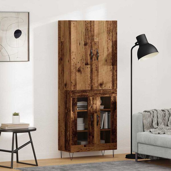 vidaXL Haut Armoire 2 pcs Bois ancien Bois d'ing&eacute;nierie et verre