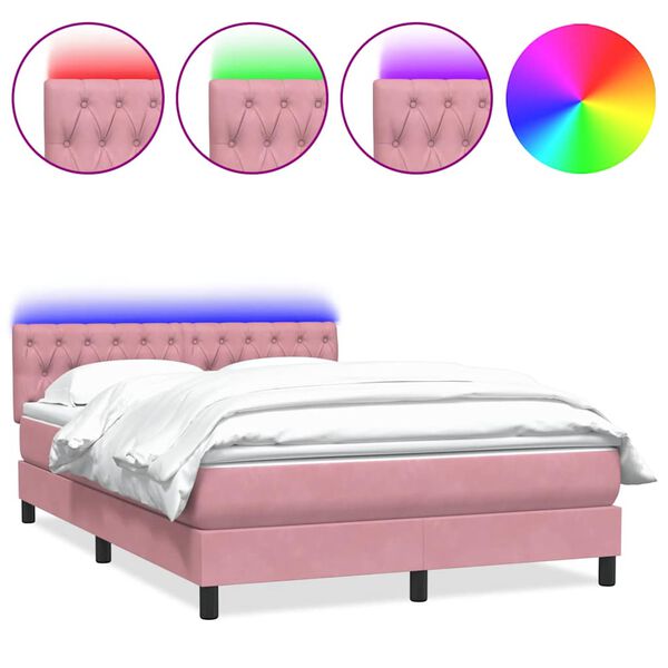 vidaXL Sommier &agrave; lattes de lit avec matelas et LED rose 140x220 cm velours