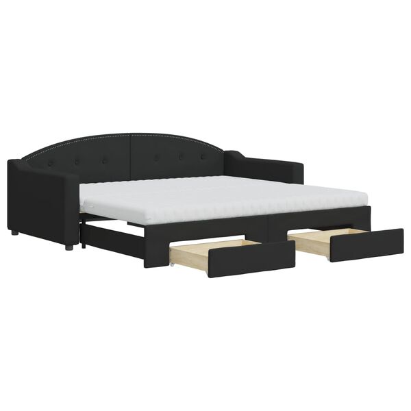 vidaXL Lit de jour avec gigogne et tiroirs noir 90x190 cm tissu